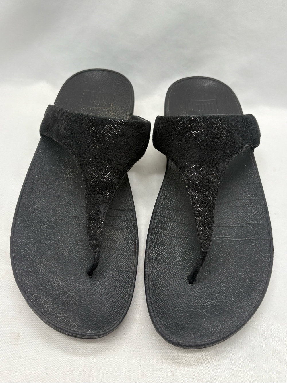 FITFLOP Lulu Shimmer Suede Thong Sandals Microwobbleboard Black C64-403 Sz 10